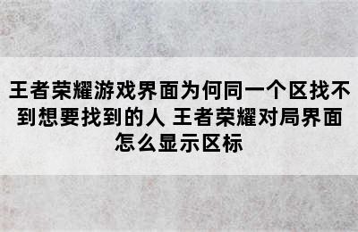 王者荣耀游戏界面为何同一个区找不到想要找到的人 王者荣耀对局界面怎么显示区标